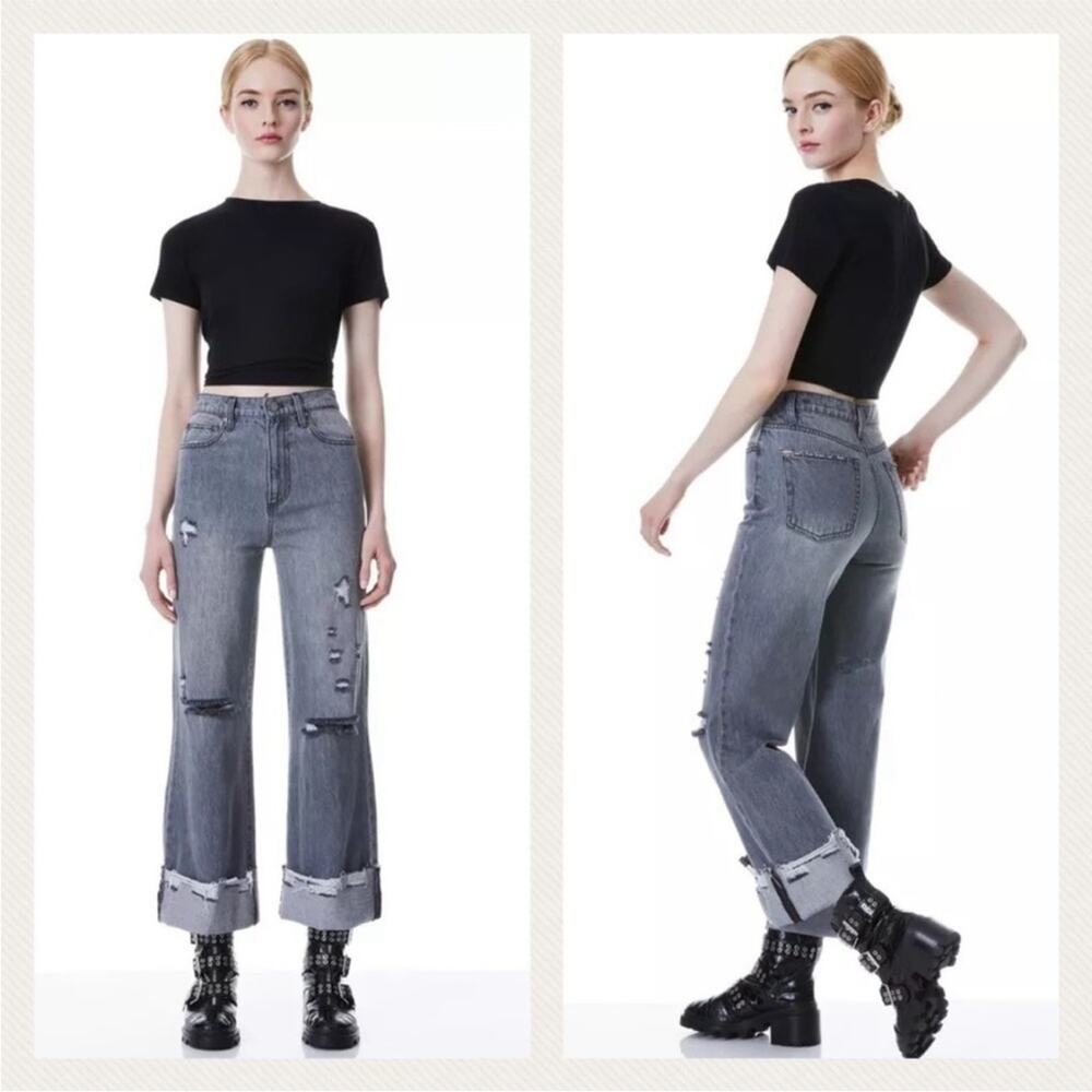Alice + Olivia Amazing Distressed High Waist Raw Cuffed Boyfriend Jeans …